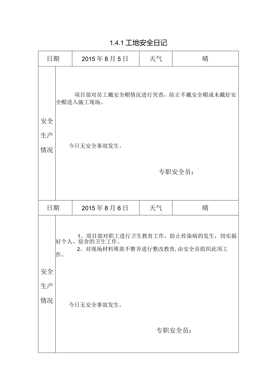 [施工资料]工地安全日记.docx_第1页