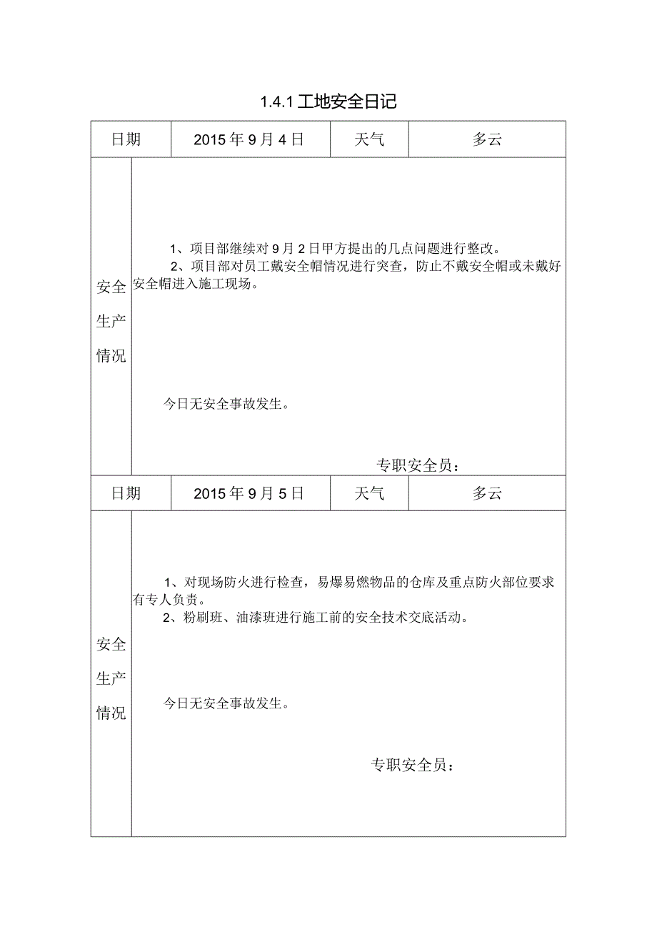 [施工资料]工地安全日记(13).docx_第1页