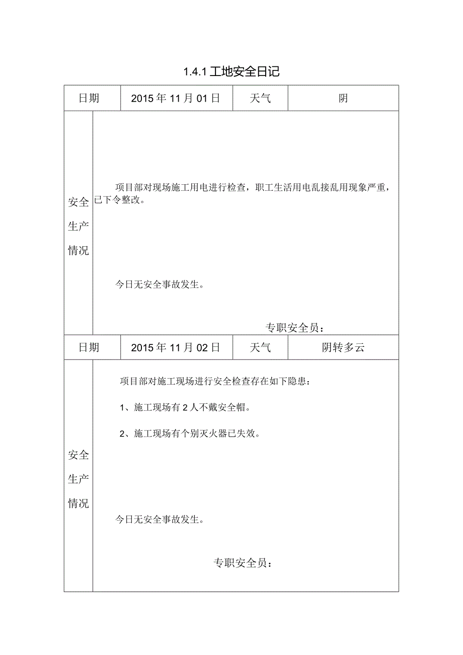 [施工资料]工地安全日记(38).docx_第1页