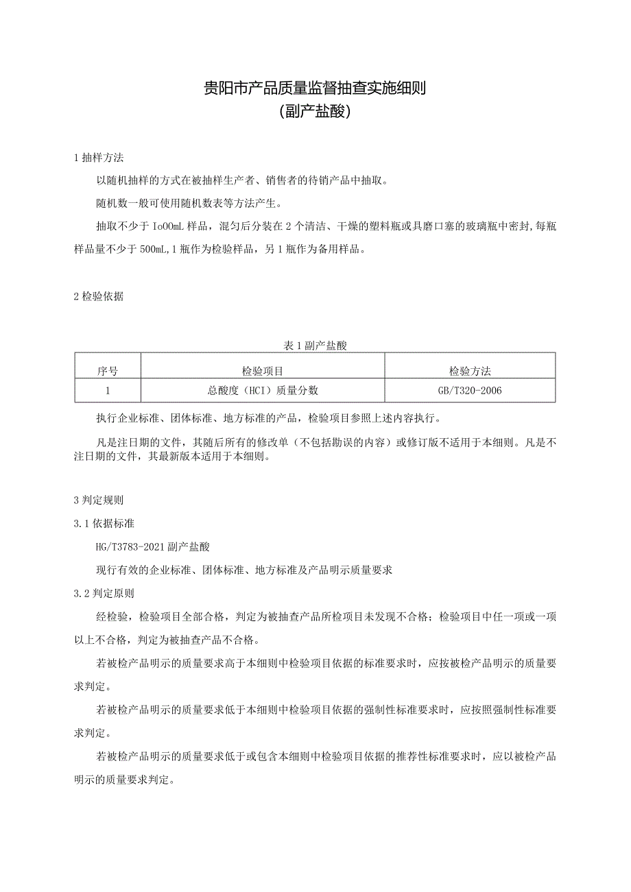 45.贵阳市产品质量监督抽查实施细则（副产盐酸）.docx_第1页