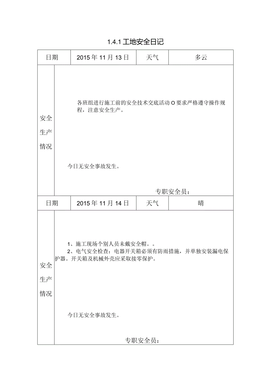 [施工资料]工地安全日记(43).docx_第1页