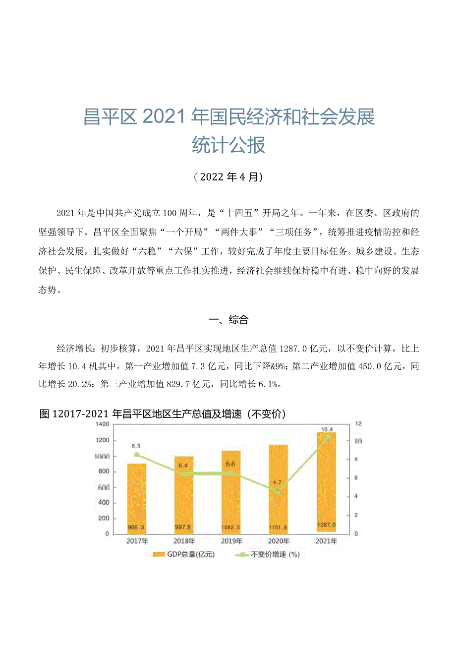 昌平区2021年国民经济和社会发展统计公报.docx_第1页