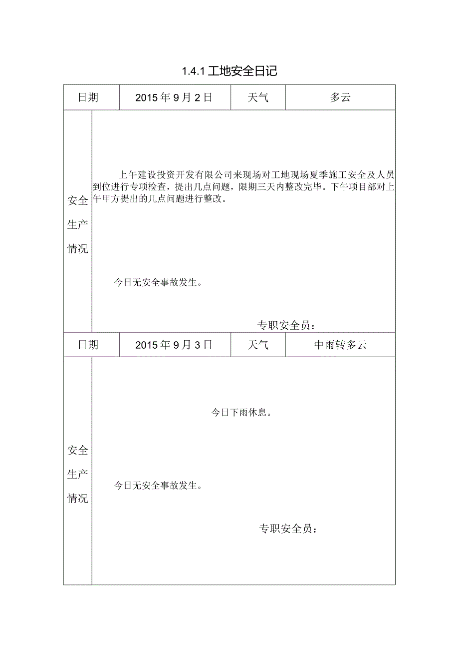 [施工资料]工地安全日记(12).docx_第1页