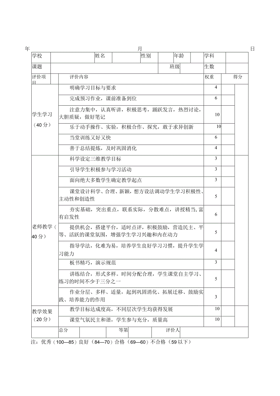 有效课堂教学评价表.docx_第1页