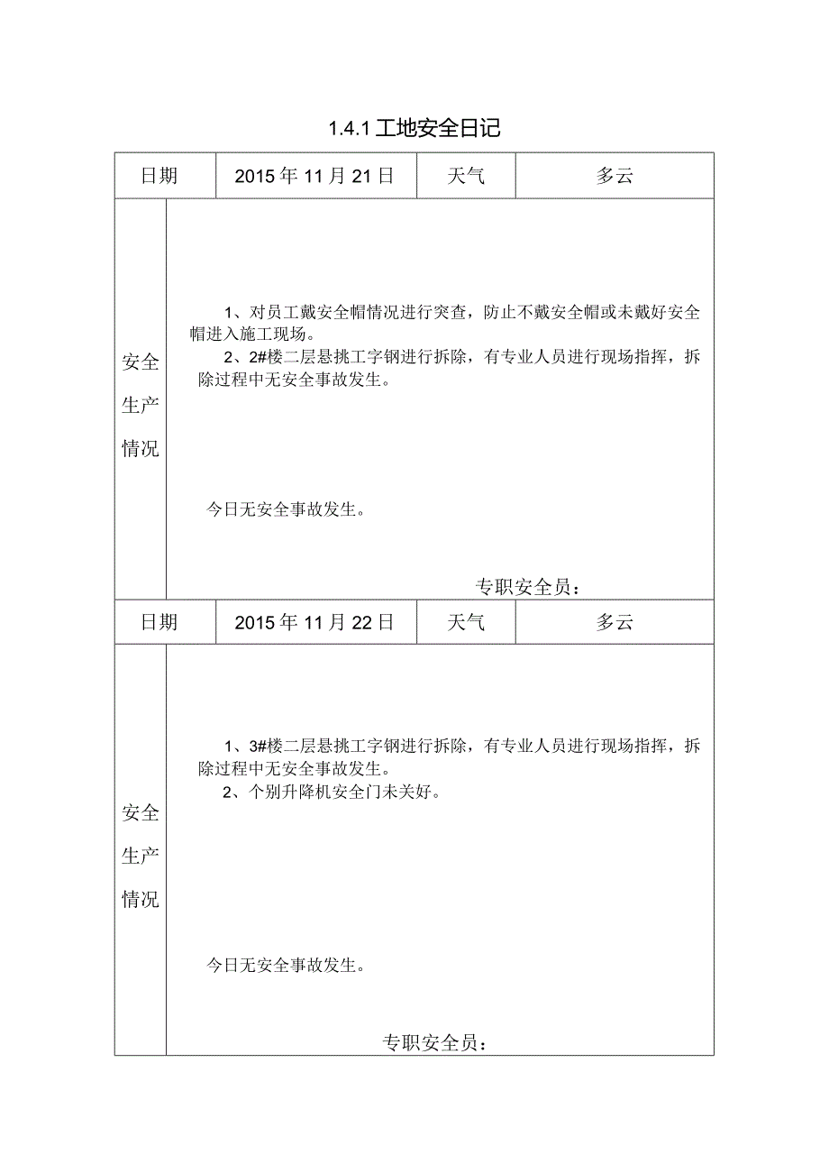 [施工资料]工地安全日记(46).docx_第1页