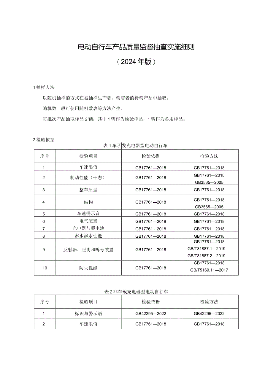 1电动自行车产品质量监督抽查实施细则（2024年版）;2电动自行车电池产品质量监督抽查实施细则（2024年版）.docx_第1页