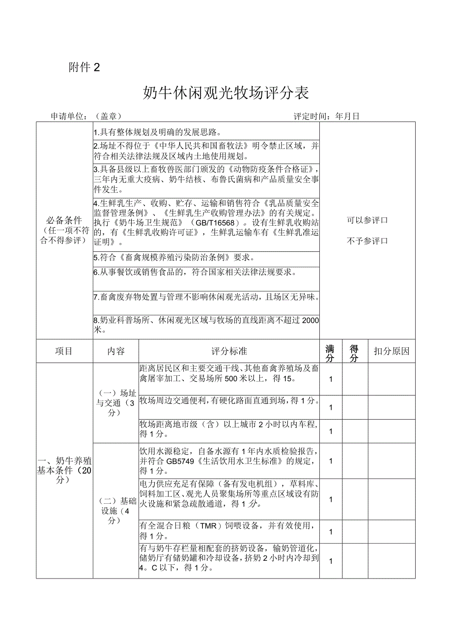 奶牛休闲观光牧场评分表.docx_第1页