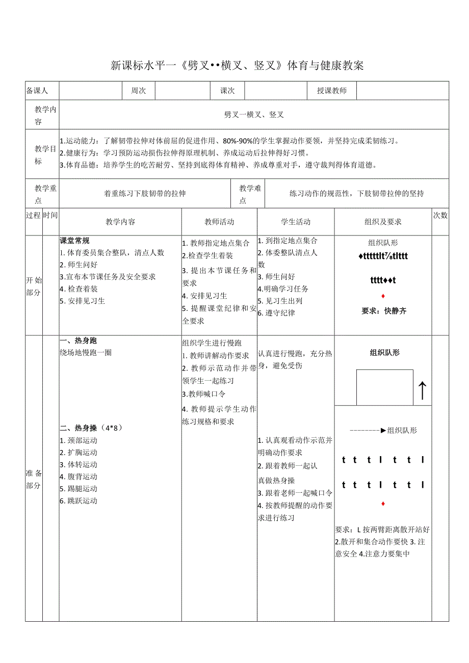 21水平一体操技巧《劈叉》教学设计.docx_第1页