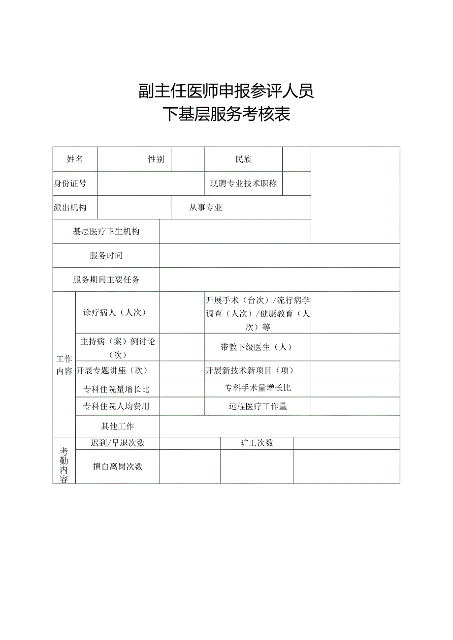 副主任医师申报参评人员下基层服务考核表.docx_第1页