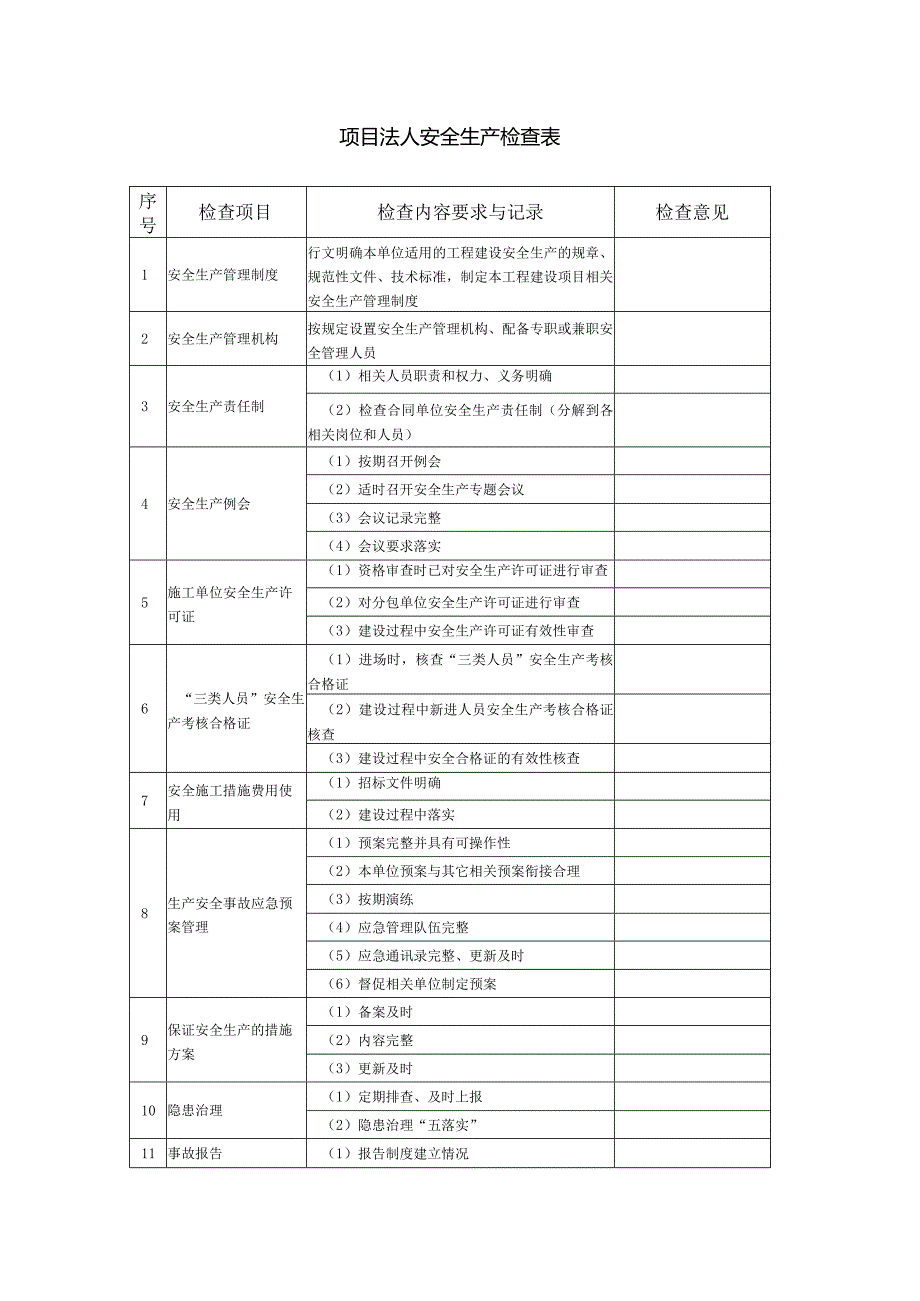 项目法人安全生产检查表.docx_第1页