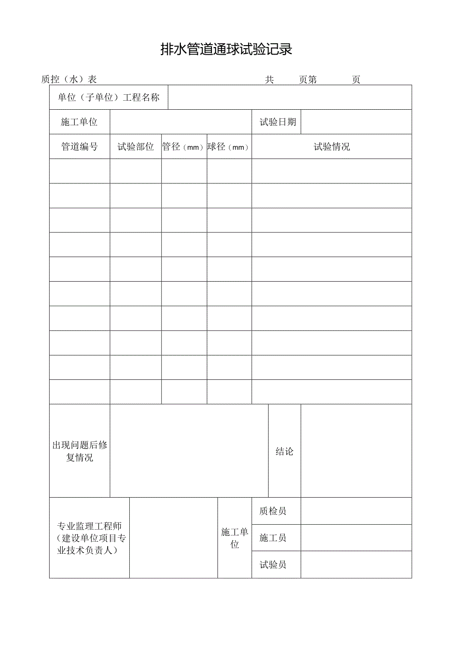 排水管道通球试验记录.docx_第1页