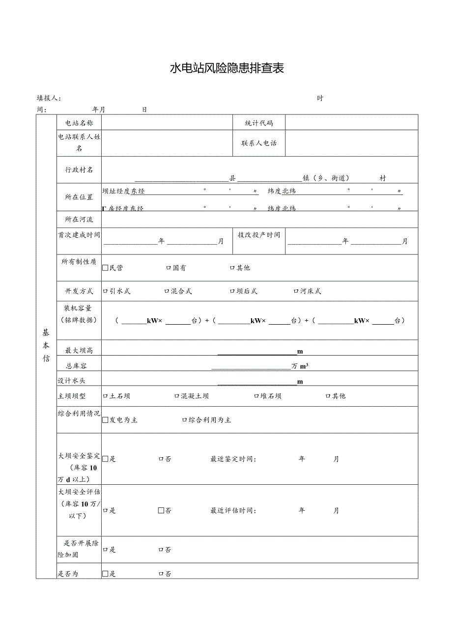 水电站风险隐患排查表.docx_第1页