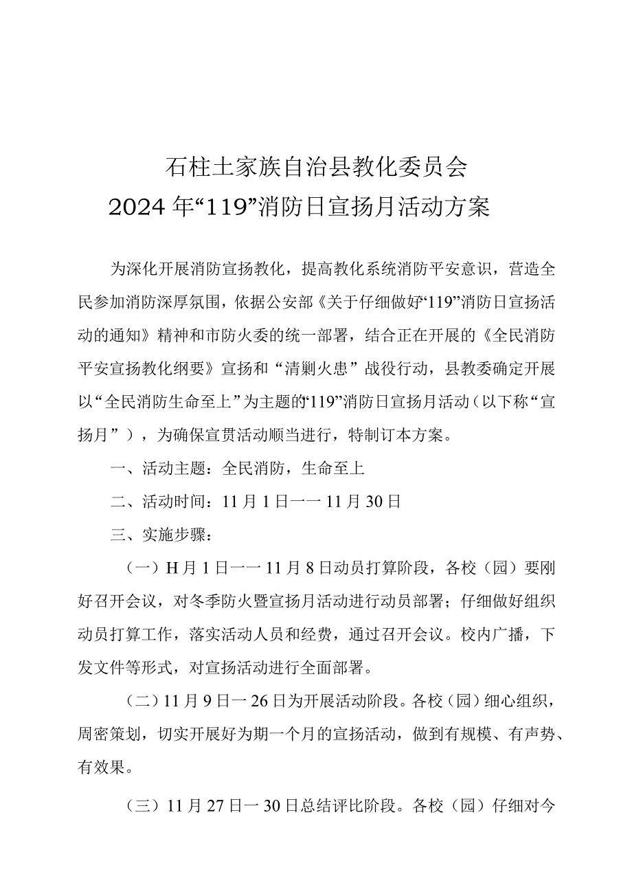 2024年“119”消防日宣传月活动方案.docx_第1页