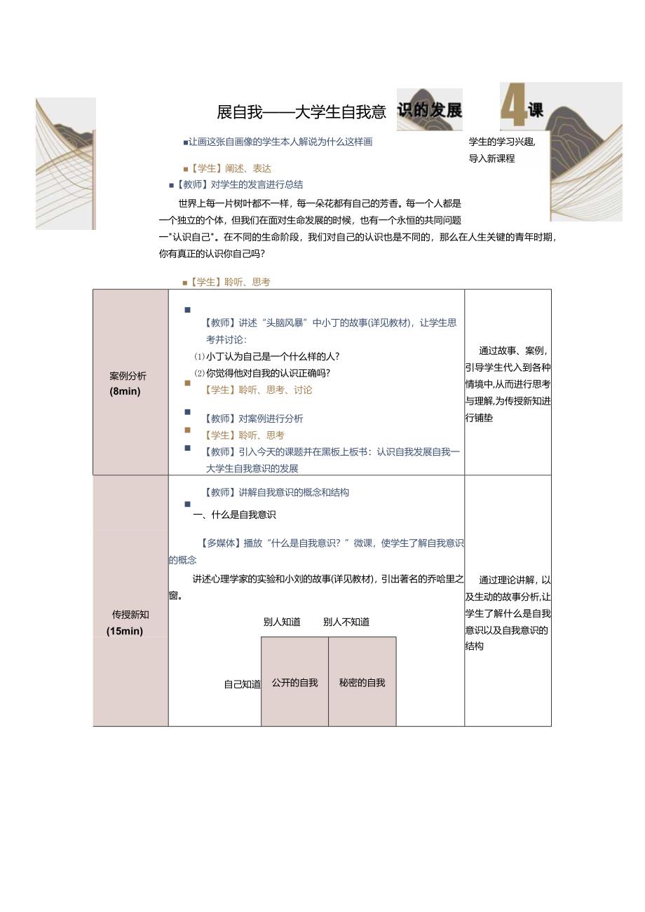 《大学生心理健康教育》教案第4课认识自我发展自我——大学生自我意识的发展.docx_第2页