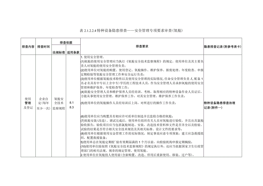 特种设备隐患排查——安全管理专项要求审查（氧舱）.docx_第1页