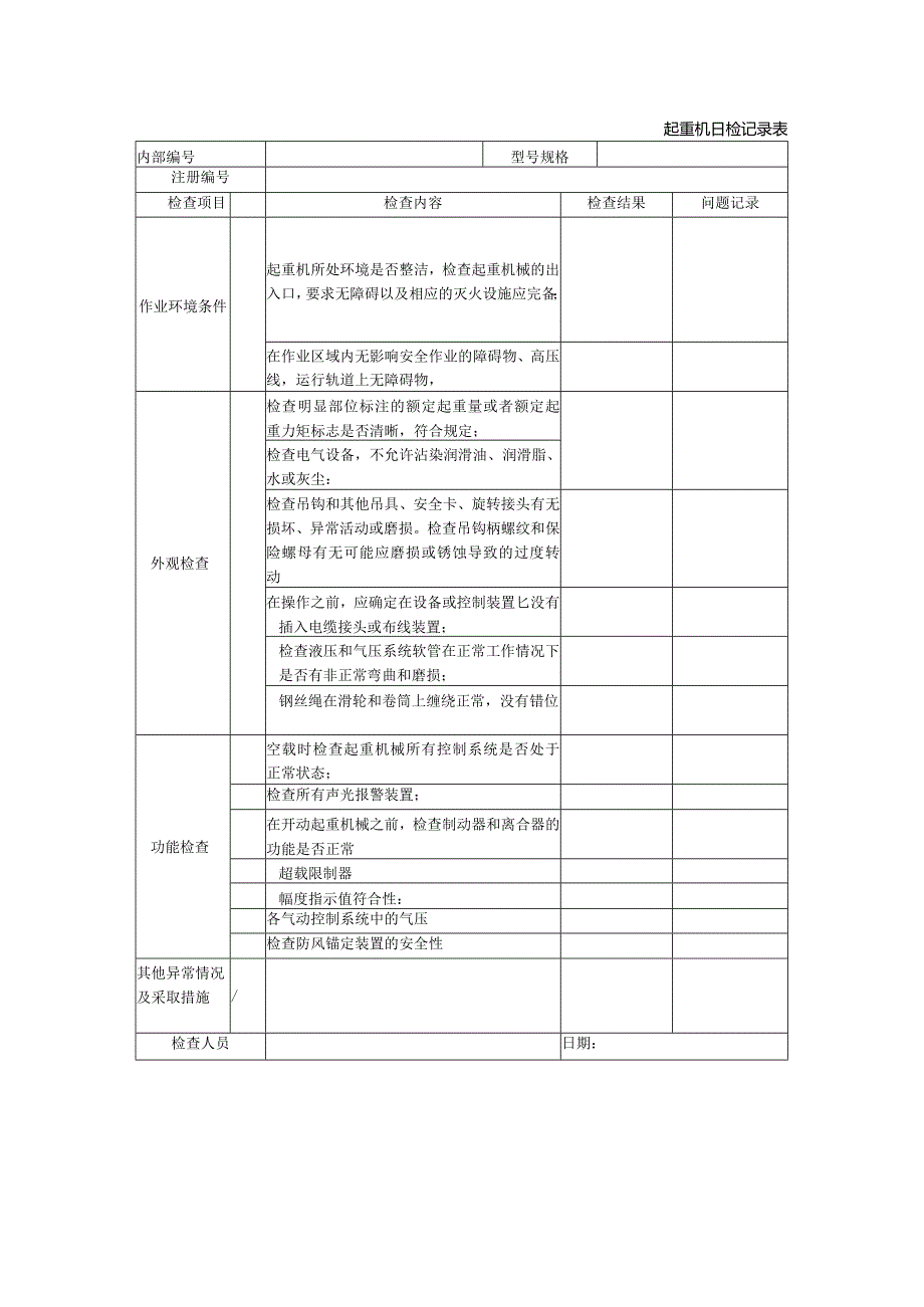 起重机日检记录表.docx_第1页