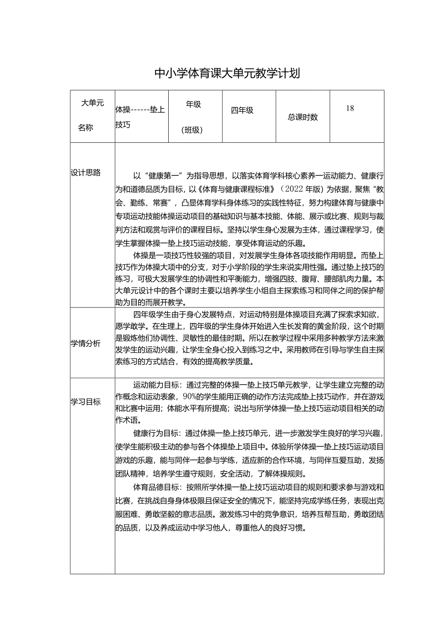 水平二四年级体操垫上技巧18课时大单元设计-跪跳起.docx_第1页