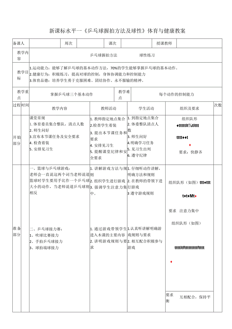 29水平一乒乓球《握拍与端球》教案.docx_第1页