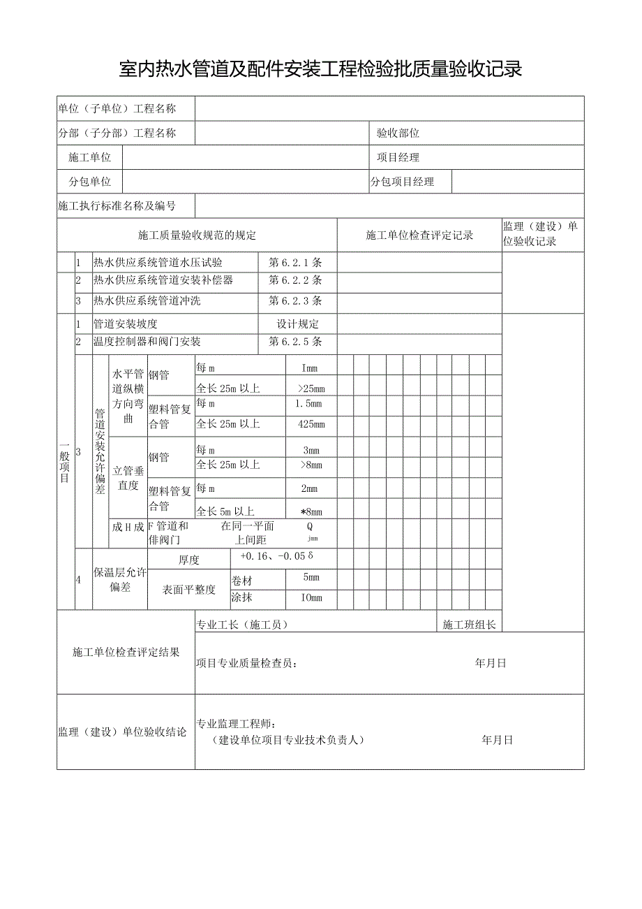 室内热水管道及配件安装工程检验批质量验收记录.docx_第1页