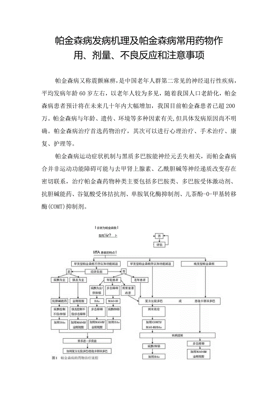 帕金森病发病机理及帕金森病常用药物作用、剂量、不良反应和注意事项.docx_第1页