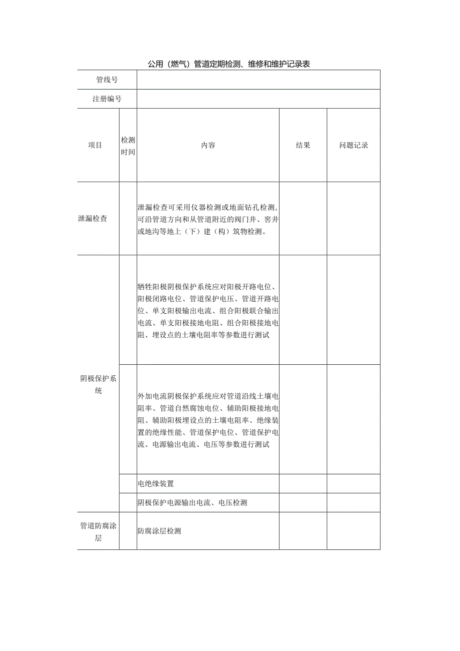 公用（燃气）管道定期检测、维修和维护记录表.docx_第1页