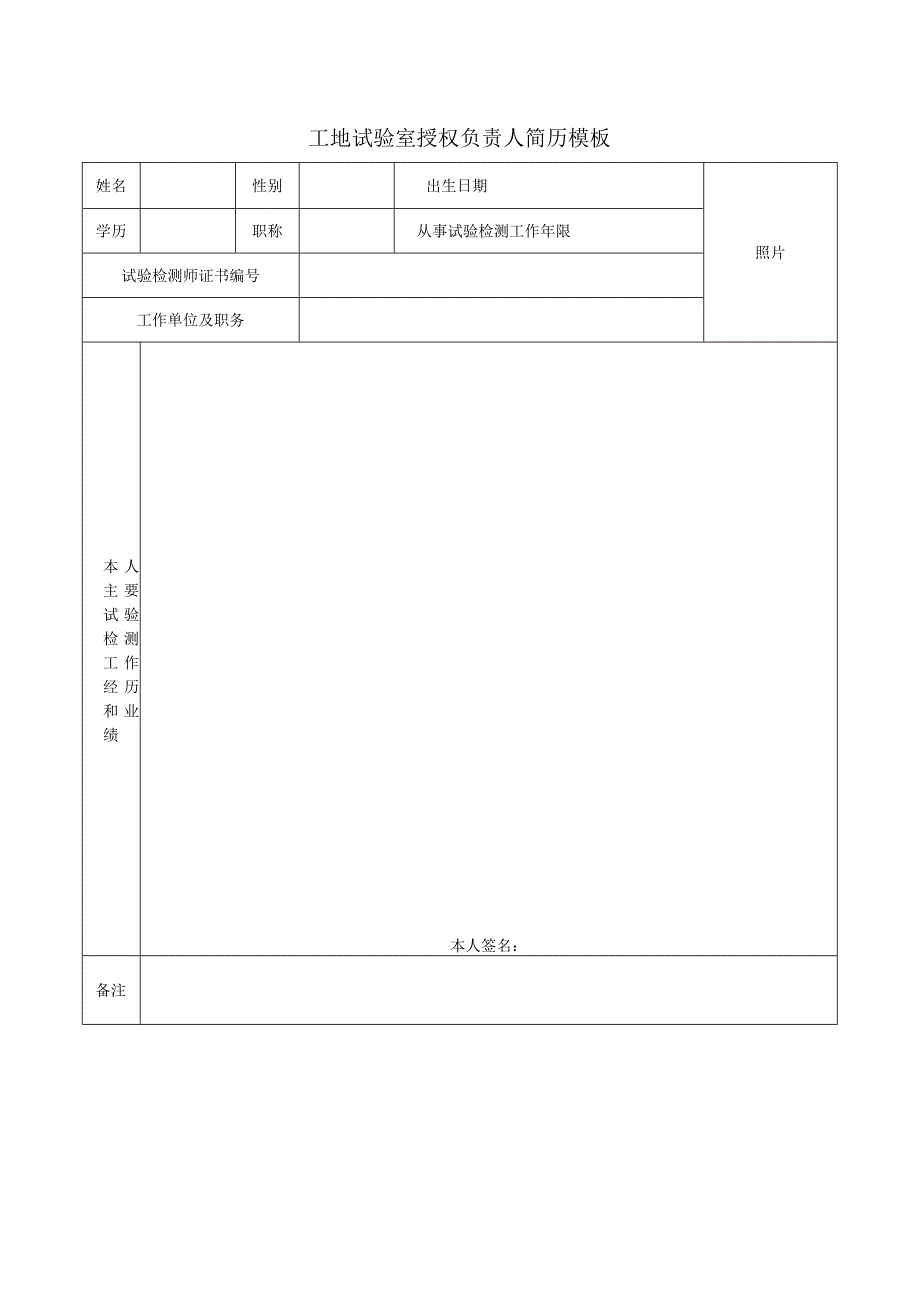 工地试验室授权负责人简历模板.docx_第1页