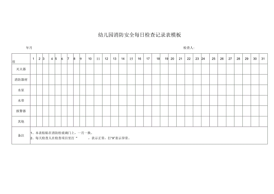 幼儿园消防安全每日检查记录表模板.docx_第1页