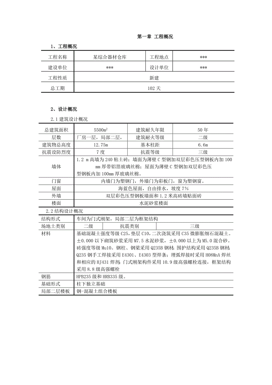 某综合器材仓库钢结构工程施工组织设计.doc_第1页