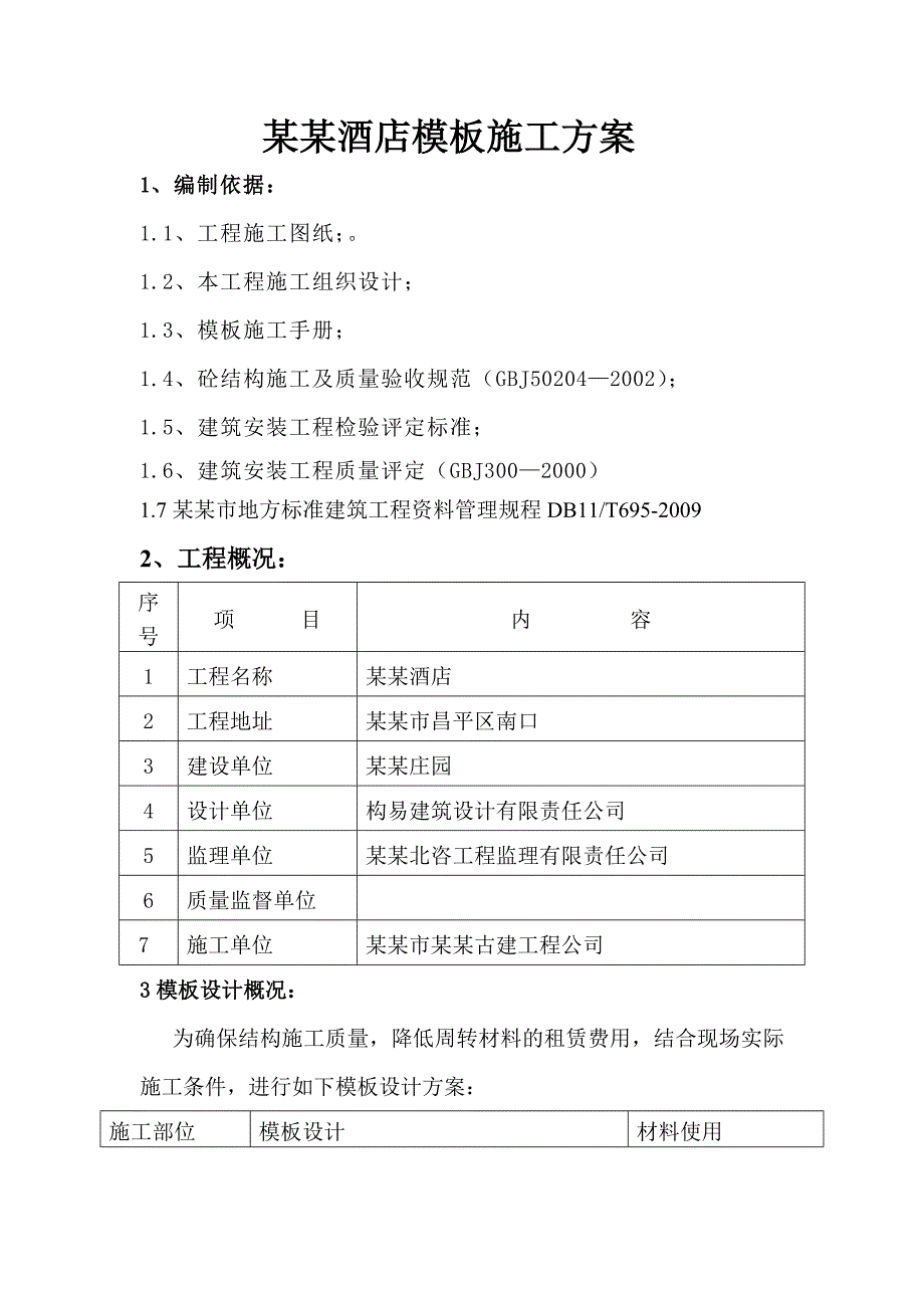 某酒店模板施工方案.doc_第1页