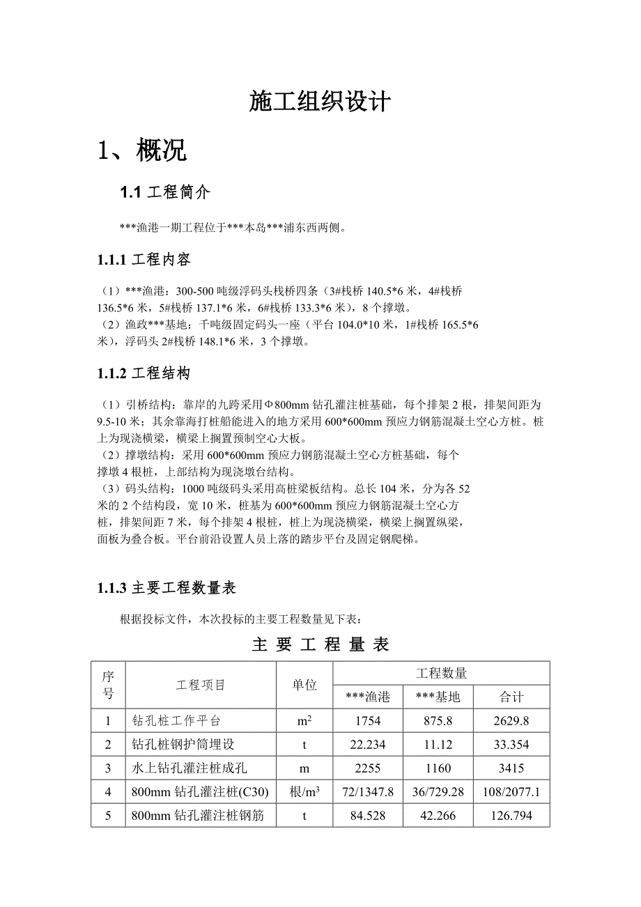 某渔港300500吨级浮码头栈桥及渔政基地千吨级固定码头工程施工组织设计.doc_第1页