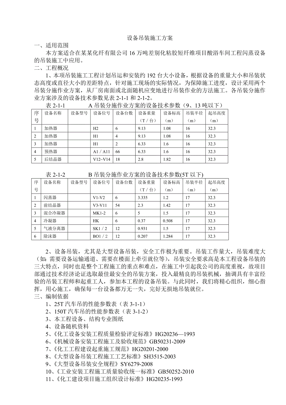 河北某化工项目车间工程闪蒸设备吊装施工方案.doc_第1页