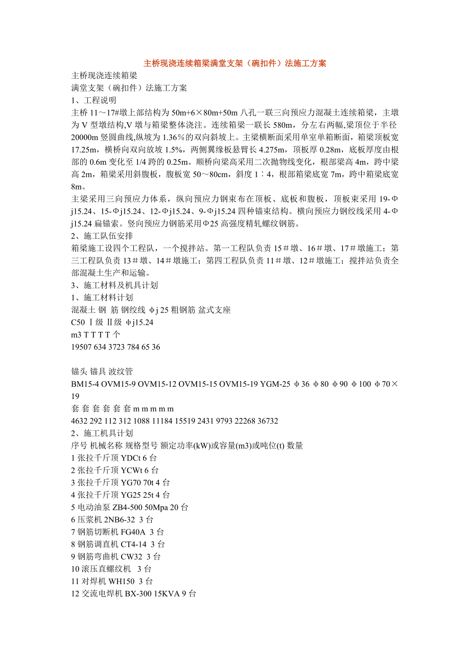 主桥现浇连续箱梁满堂支架（碗扣件）法施工方案.doc_第1页