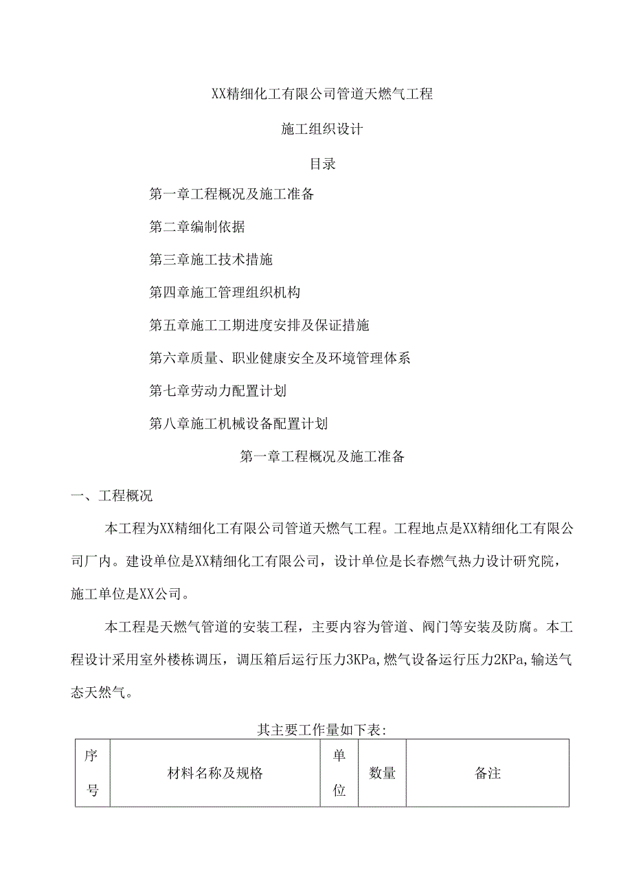 厂区管道天燃气工程施工组织设计.docx_第1页