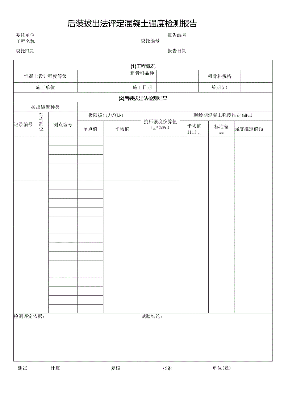 后装拔出法评定混凝土强度检测报告.docx_第1页