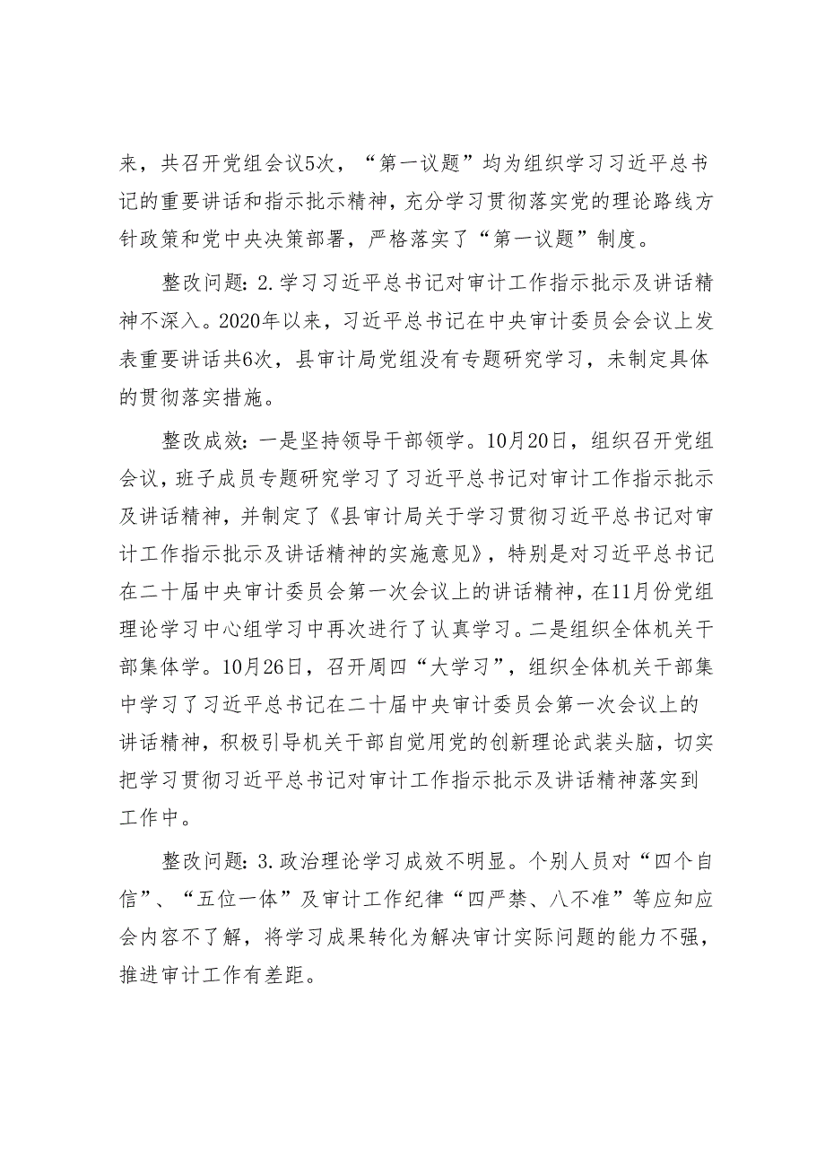 县审计局党组关于巡察整改情况的报告&巡察工作党建问题整改经验材料.docx_第3页