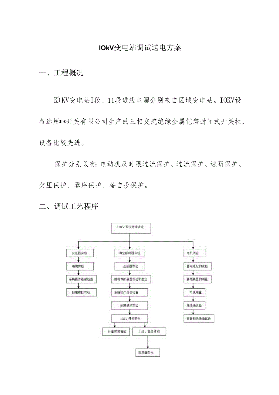 10kV变电站调试送电方案.docx_第1页