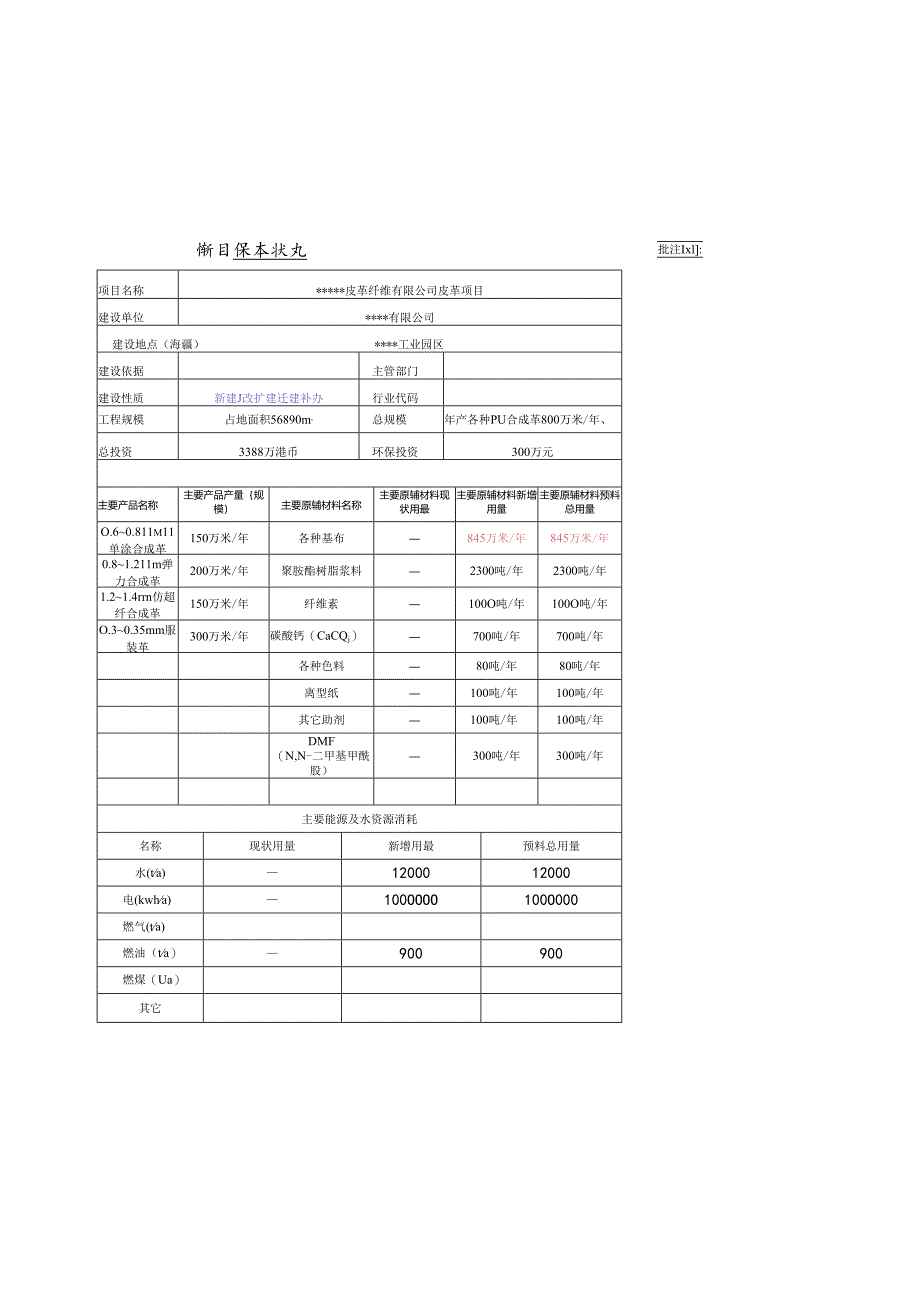 (制革)PU皮革纤维有限公司年产各种PU合成革800万米环评报告表.docx_第1页