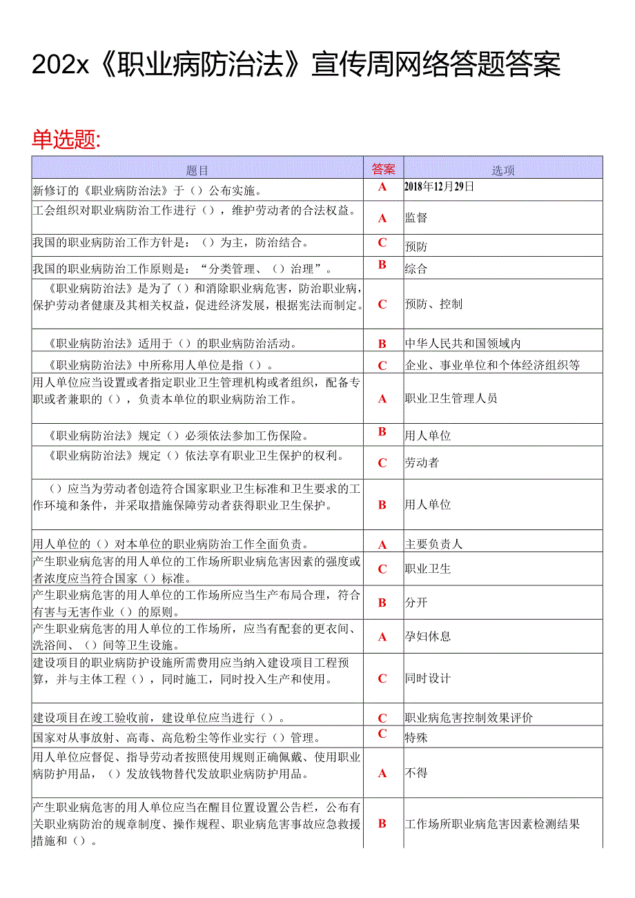 《职业病防治法》宣传周网络答题答案-最新（6页）.docx_第1页