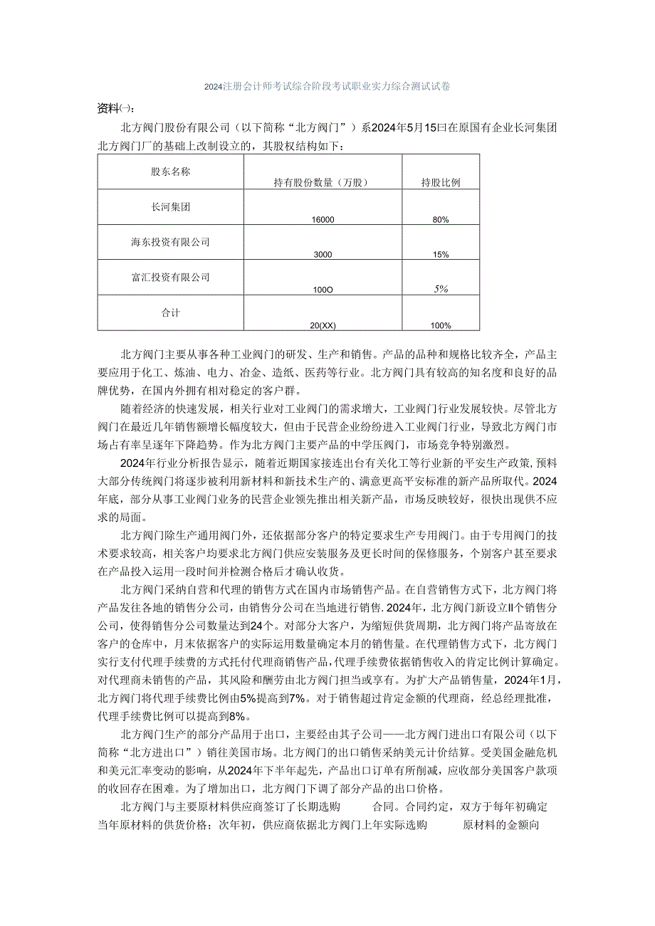 2024注册会计师考试综合阶段考试职业能力综合测试试卷.docx_第1页