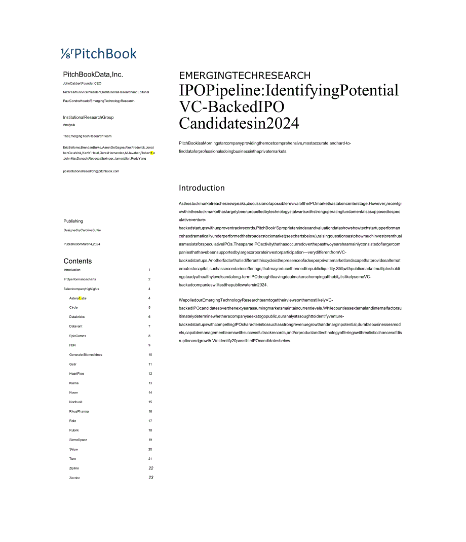 PitchBook-IPO渠道：确定2024年潜在的VC支持IPO候选人（英）-2024.3.docx_第1页