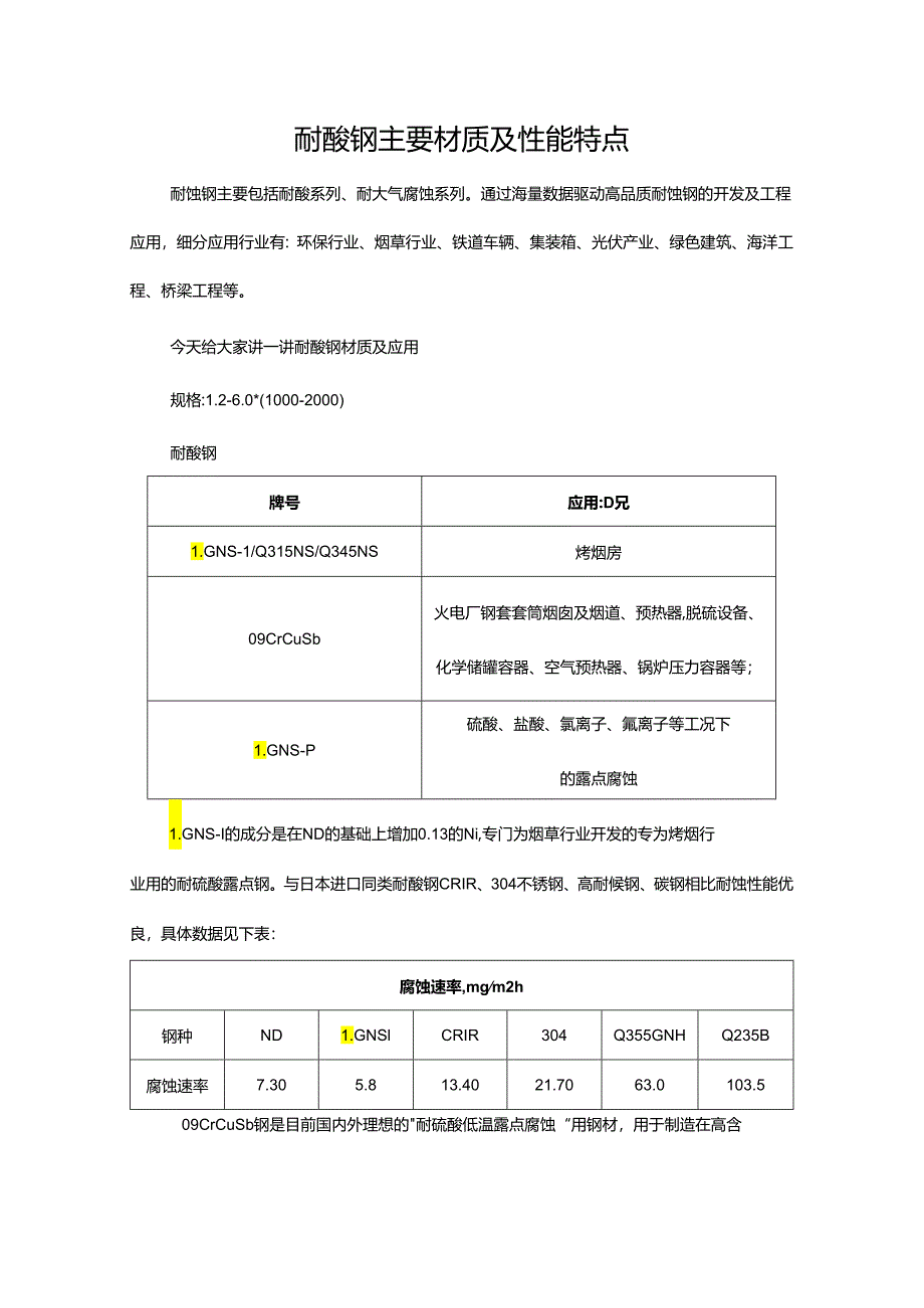 耐酸钢主要材质及性能特点.docx_第1页