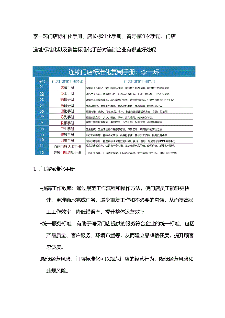 李一环连锁门店选址标准化复制：店长标准化手册与督导标准化手册.docx_第1页