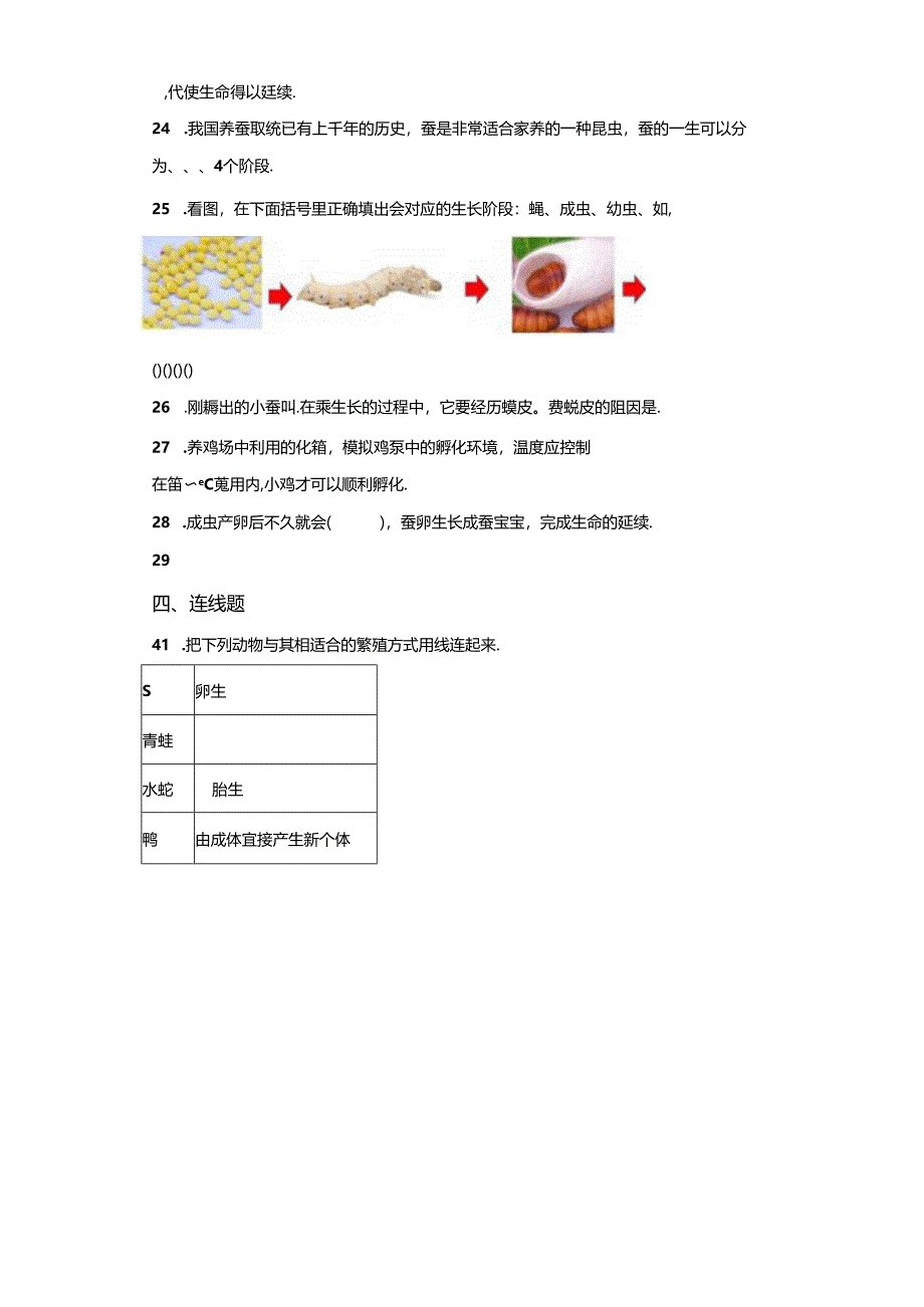 冀人版科学四年级下册第三单元动物的生长与繁殖分层训练（A卷基础篇）.docx_第3页