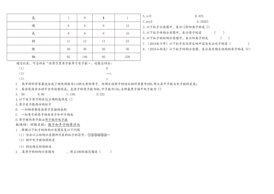 人教版九年级分子和原子及其原子结构训练专题学案（无答案）.docx_第2页