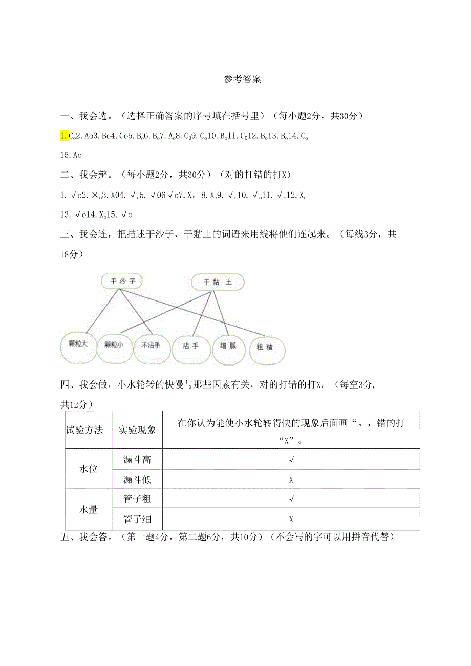 苏教版一年级科学下册期中达标测评卷（一）及答案.docx_第3页