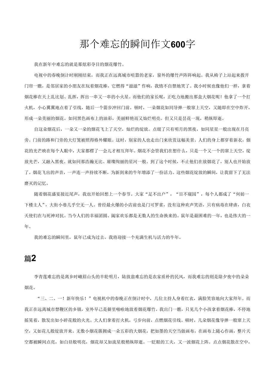 那个难忘的瞬间作文600字.docx_第1页