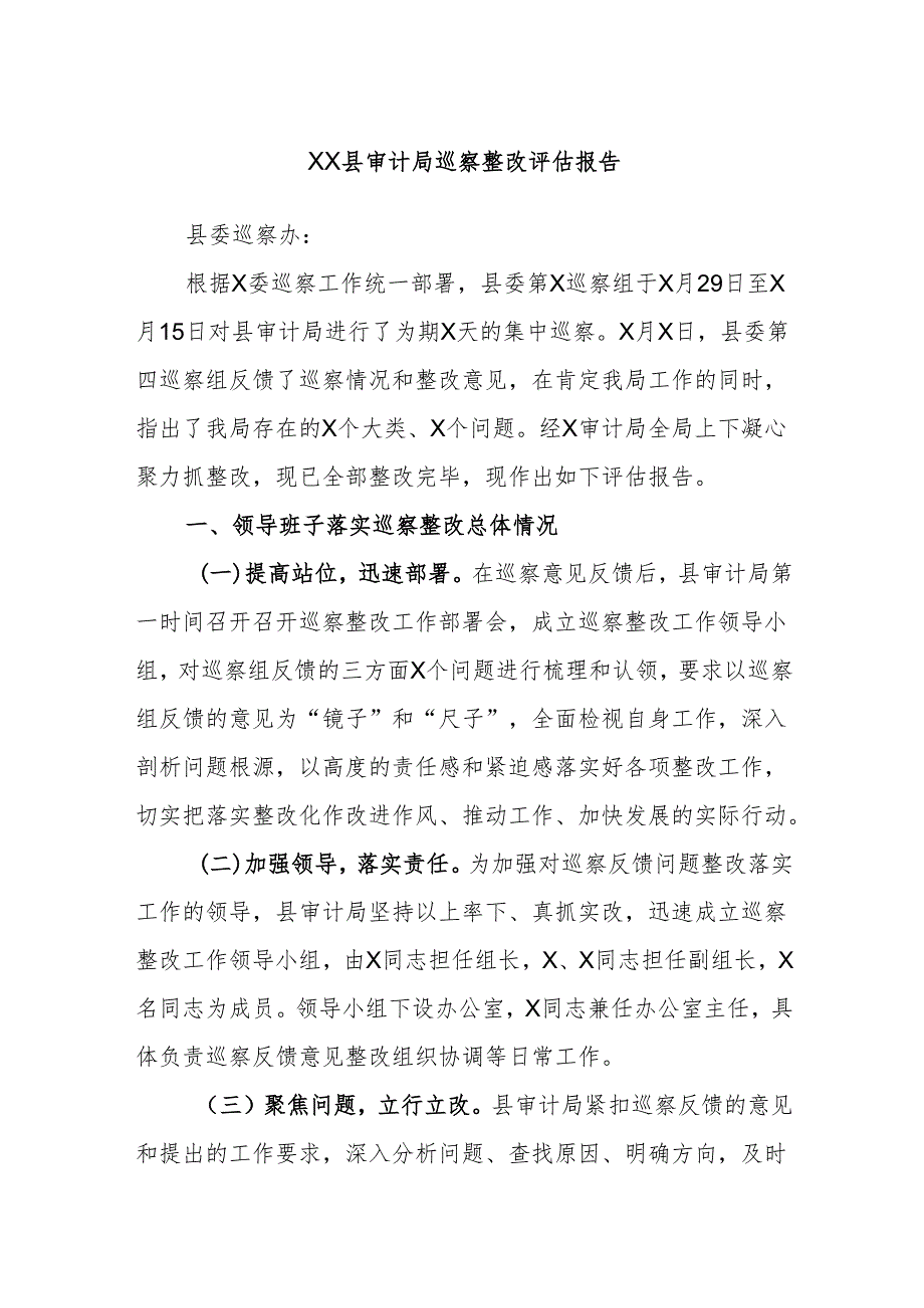 XX县审计局巡察整改评估报告.docx_第1页