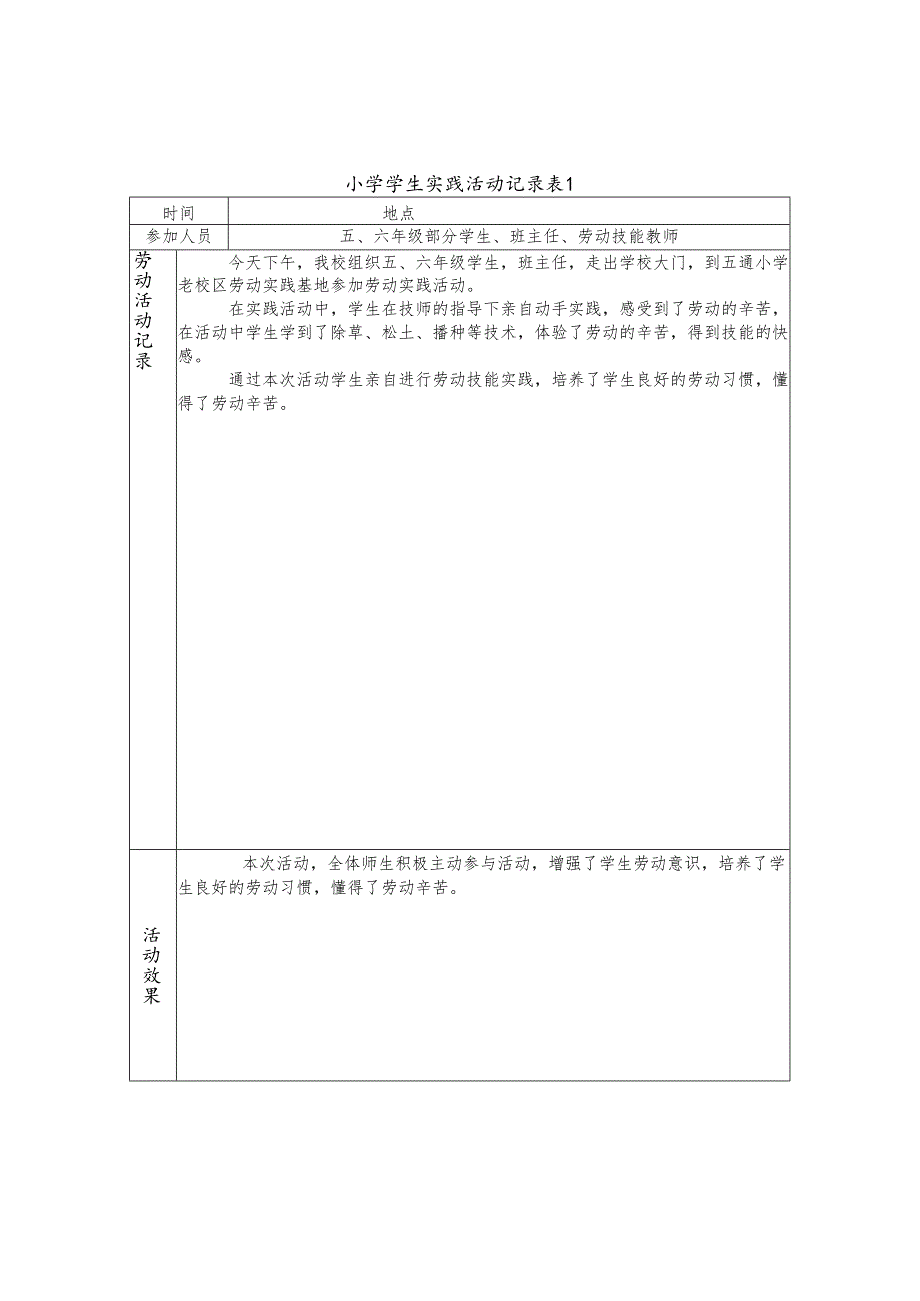 小学生劳动实践活动记录表（13篇）.docx_第1页