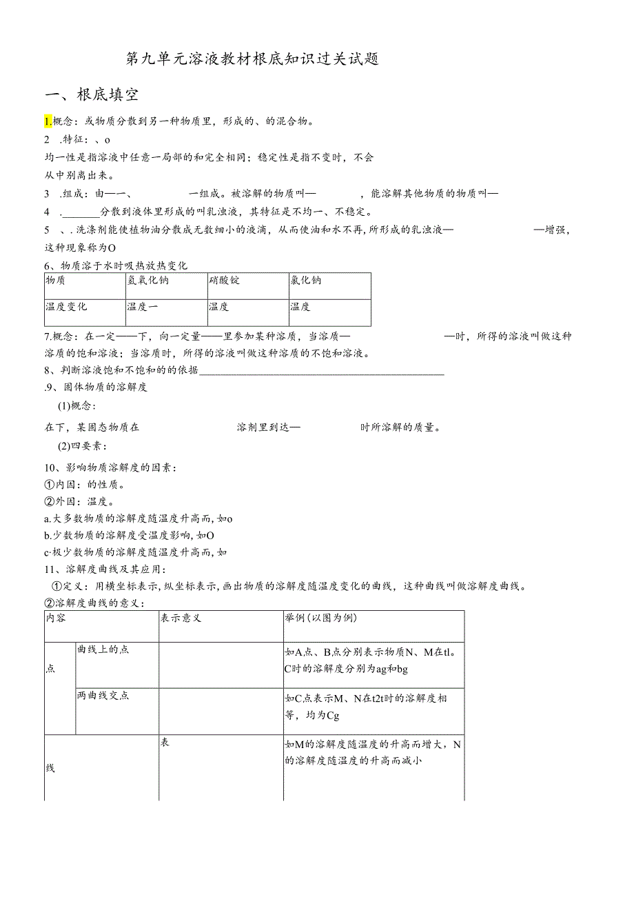 人教版九年级下册 第九单元 溶液 教材基础知识过关试题.docx_第1页