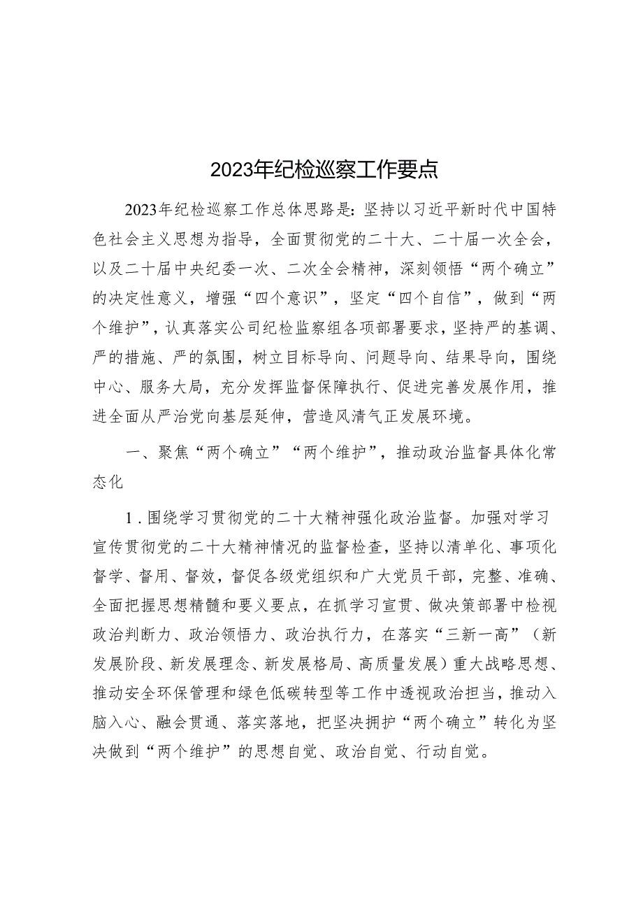 2023年纪检巡察工作要点&局党组关于巡察反馈问题的整改报告.docx_第1页